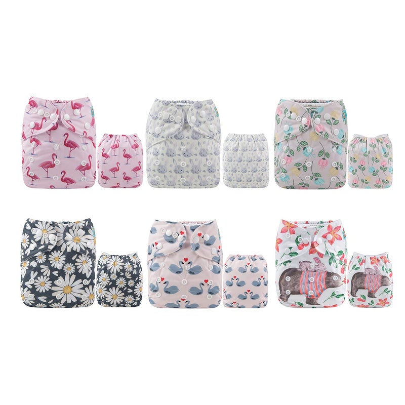 ALVA 6 Pack Cloth Diaper with 12 Inserts One Size Adjustable Washable Reusable Diaper Cover for Baby Girls and Boys - Image 1